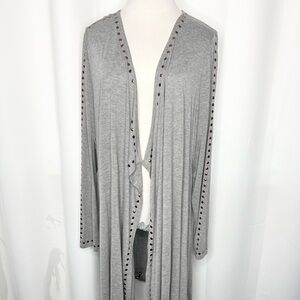 SOFT SURROUNDINGS Studded Open Front Duster Cardigan Gray Boho Chic